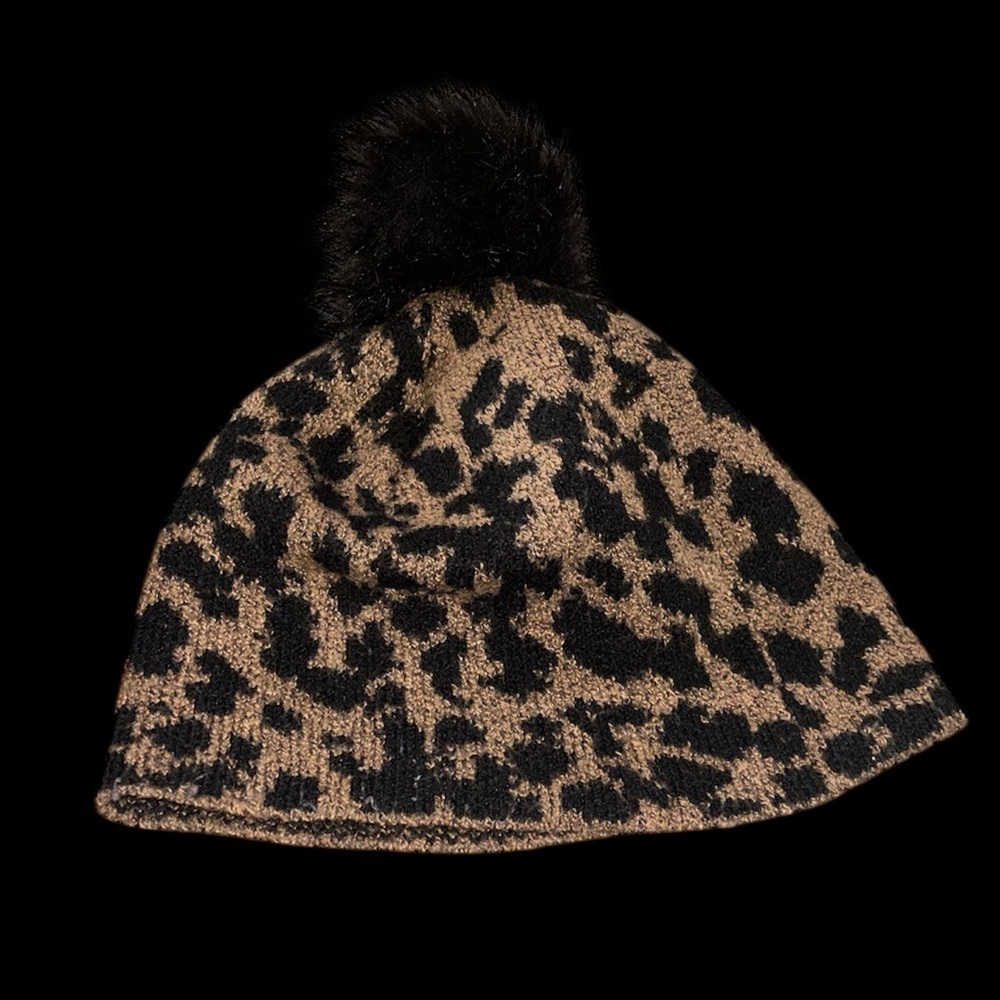 Christian Siriano Leopard Print Hat with Black Pom